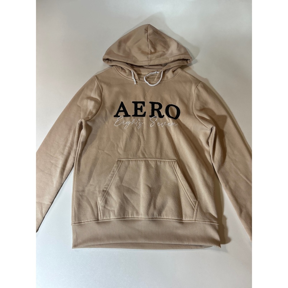 Aeropostale Hoodie Womens Medium Tan Excellent AERO Eighty Seven Pullover